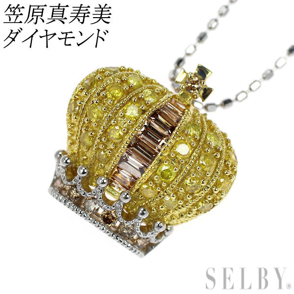 笠原真寿美 K18YG/WG ダイヤモンド ペンダントネックレス クラウン 王冠