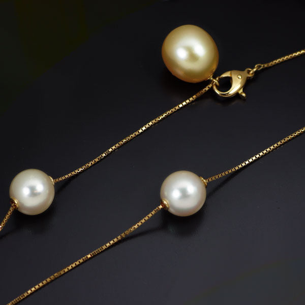 K18YG ゴールデン/アコヤ真珠 ネックレス 径約 8.3-10.2mm ラリエットタイプ
