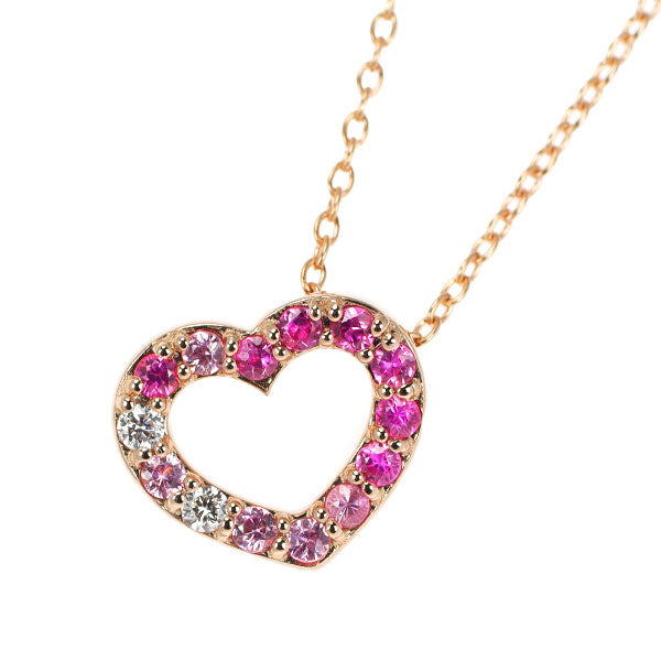 ポンテヴェキオ K18PG ピンクサファイア ダイヤモンド ペンダントネックレス 0.15ct D0.02ct ハート