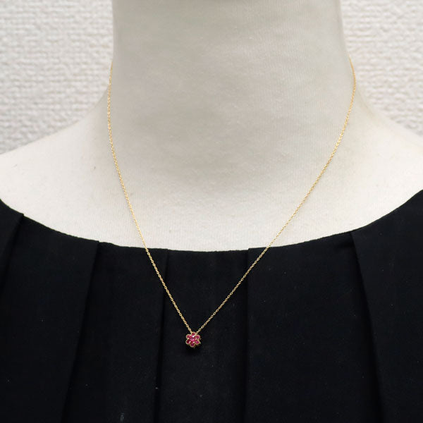ポンテヴェキオ K18YG ルビー ダイヤモンド ペンダントネックレス 0.12ct D0.11ct フラワー リバーシブル
