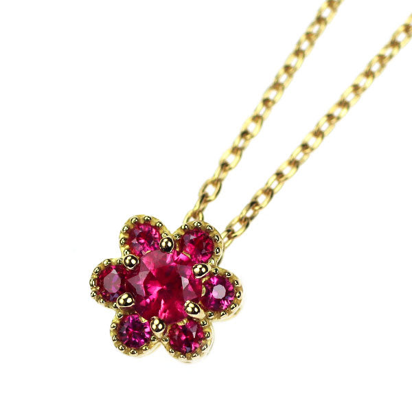 ポンテヴェキオ K18YG ルビー ダイヤモンド ペンダントネックレス 0.12ct D0.11ct フラワー リバーシブル