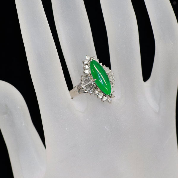 銀座ミワ Pt900 翡翠/ヒスイ ダイヤモンド リング 2.660ct D0.94ct 陽刻ヴィンテージ製品 昭和レトロ【ヒスコレ】