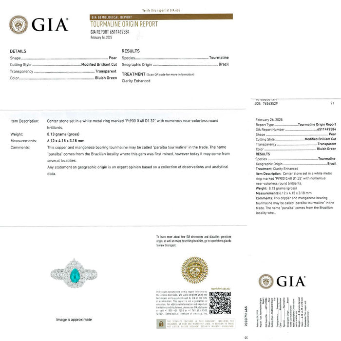 Pt900 パライバトルマリン ダイヤモンド リング 0.48ct D1.32ct