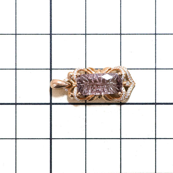 K18PG カービング トルマリン ダイヤモンド ペンダントトップ 2.55ct D0.22ct
