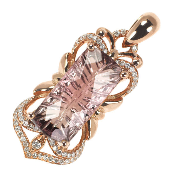 K18PG カービング トルマリン ダイヤモンド ペンダントトップ 2.55ct D0.22ct