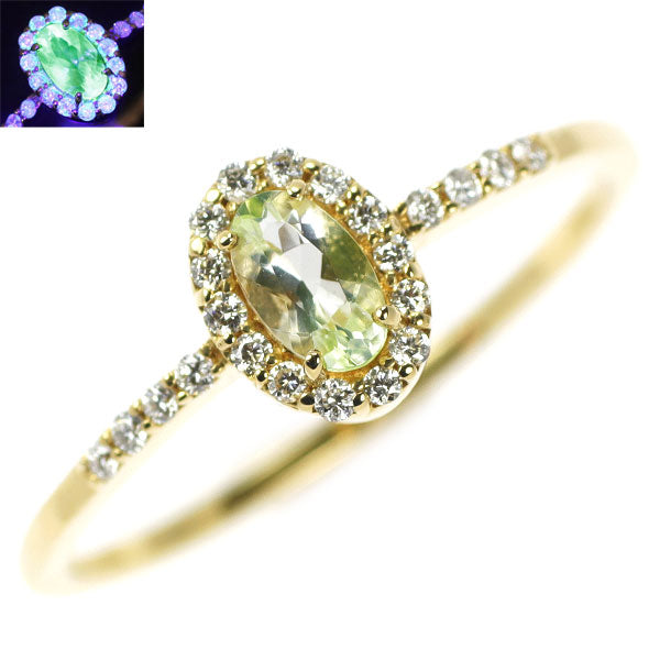 新品 K18YG 強蛍光 ハイアライトオパール ダイヤモンド リング 0.15ct D0.10ct【エスコレ】