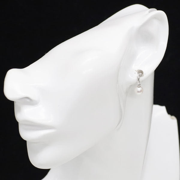 田崎真珠 K18WG アコヤ真珠 ダイヤモンド ピアス 径約6.3mm D0.04ct