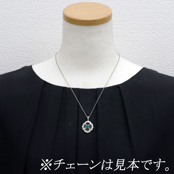 Pt900 グリーンカルセドニー ダイヤモンド ペンダントトップ 0.375ct D0.22ct アンティークレース