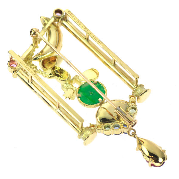 K18YG 翡翠 サファイア オパール ピンクトルマリン ダイヤ ブローチ兼ペンダントトップ 0.56ct S0.80ct OP2.21ct T1.55ct D0.02ct
