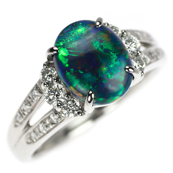 Pt900 ブラックオパール ダイヤモンド リング 1.960ct D0.34ct