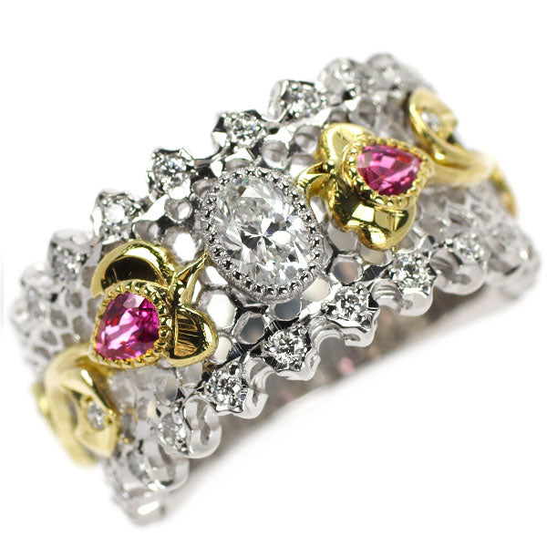 K18YG/ Pt900 ダイヤモンド ピンクサファイア リング 0.34ct PS0.43ct D0.22ct