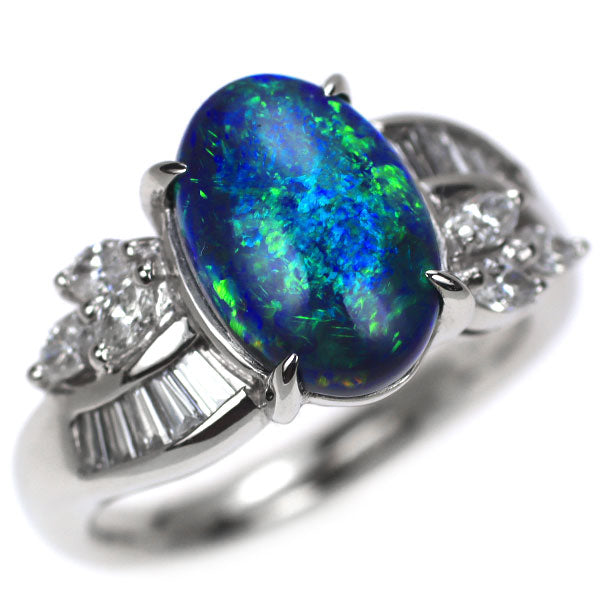 消費税無し Pt900 ブラックオパール ダイヤモンド リング D0.50ct アクセサリー