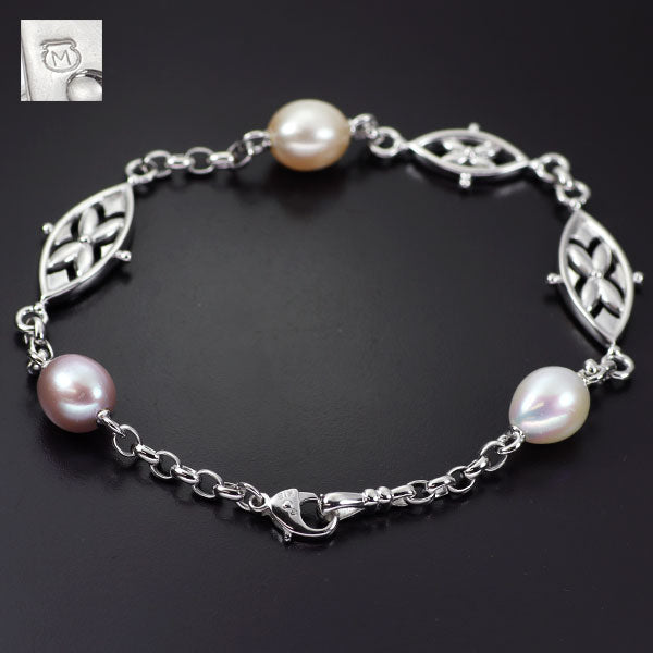 ミキモト K18WG 淡水 真珠 ブレスレット 幅約7.4mm