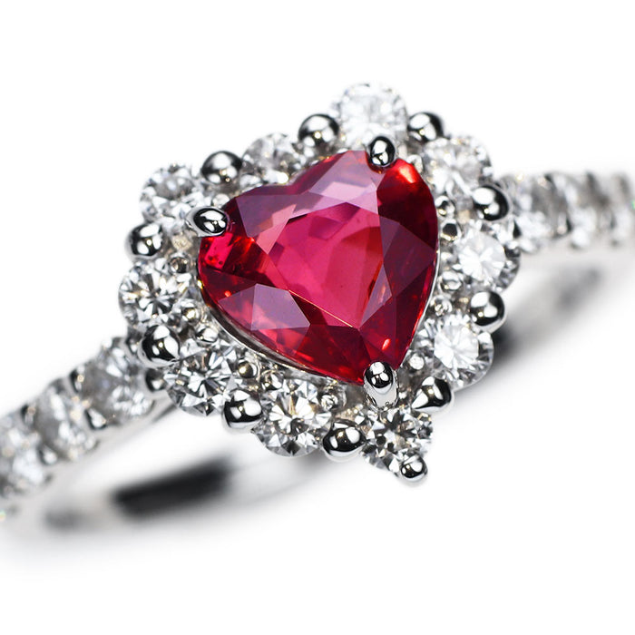 新品 Pt950 ハートシェイプ 非加熱 ピジョンブラッドルビー ダイヤモンド リング 1.15ct D0.76ct【エスコレ】