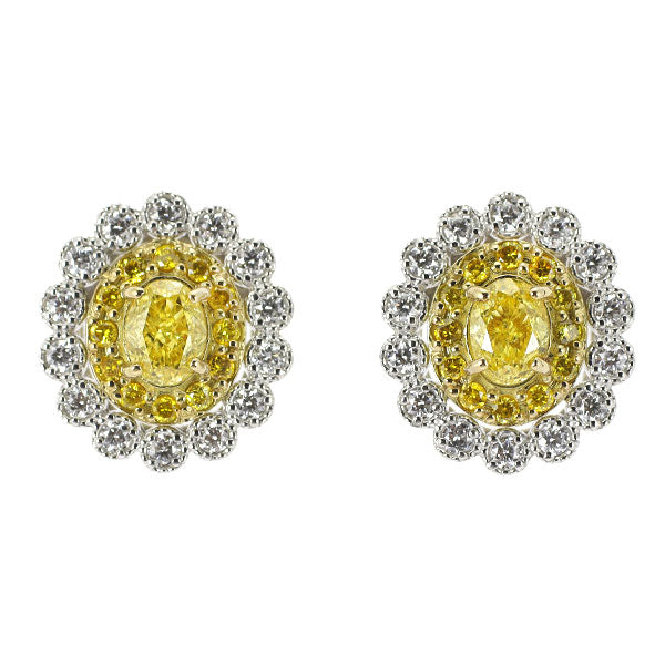 Pt900/ K18YG 天然イエローダイヤモンド ピアス 0.373ct FIY SI1/SI2 D0.26ct