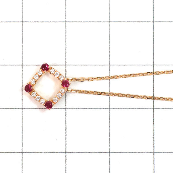 周大福 K18PG ルビー ダイヤモンド ペンダントネックレス R0.12ct D0.069ct