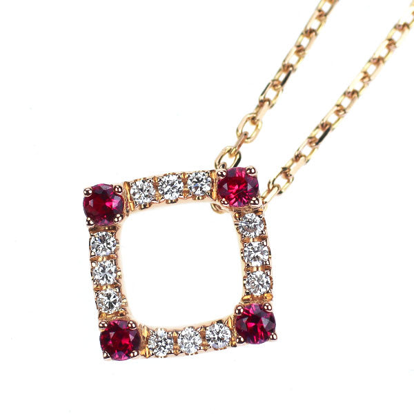 周大福 K18PG ルビー ダイヤモンド ペンダントネックレス R0.12ct D0.069ct