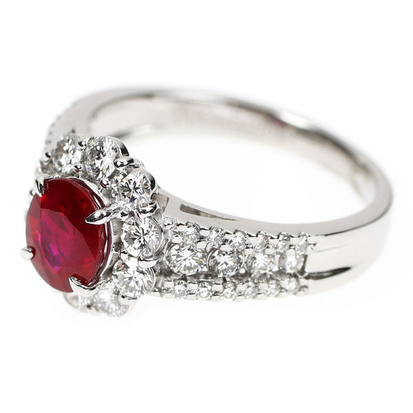 Pt900 ビルマ産 ピジョンブラッド ルビー ダイヤモンド リング 1.12ct D0.89ct