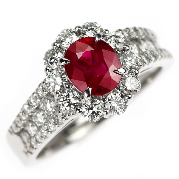 Pt900 ビルマ産 ピジョンブラッド ルビー ダイヤモンド リング 1.12ct D0.89ct
