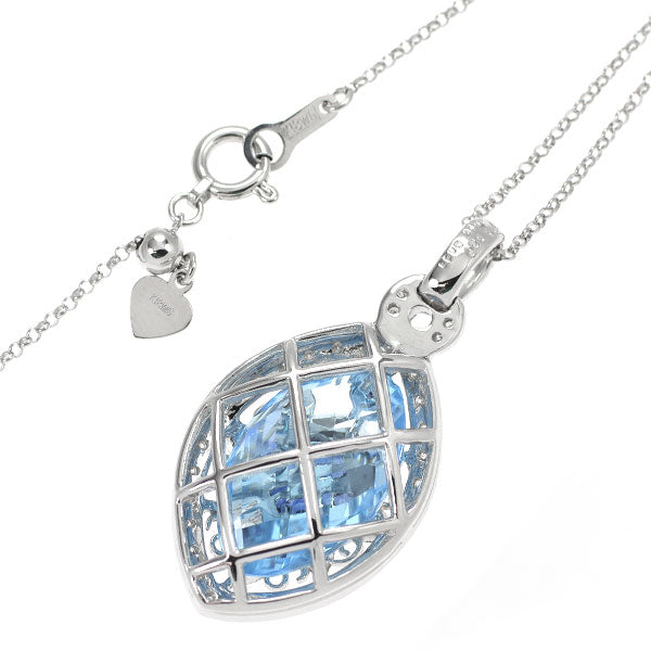 K18WG ブルートパーズ サファイア ダイヤモンド ペンダントネックレス 6.27ct S0.26ct D0.23ct