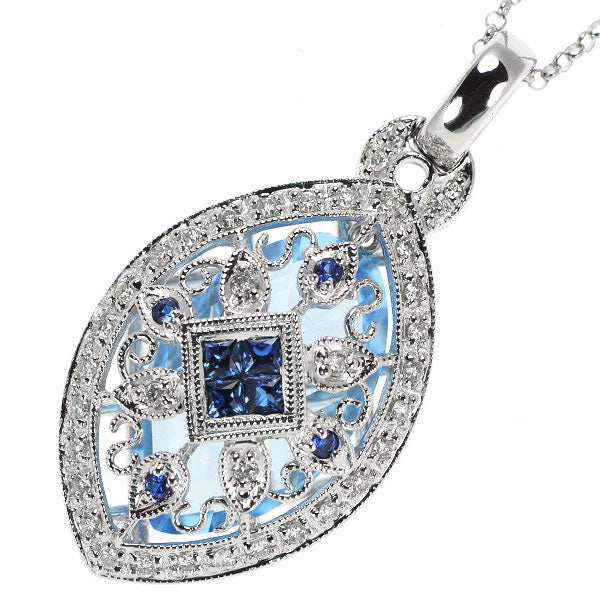 K18WG ブルートパーズ サファイア ダイヤモンド ペンダントネックレス 6.27ct S0.26ct D0.23ct