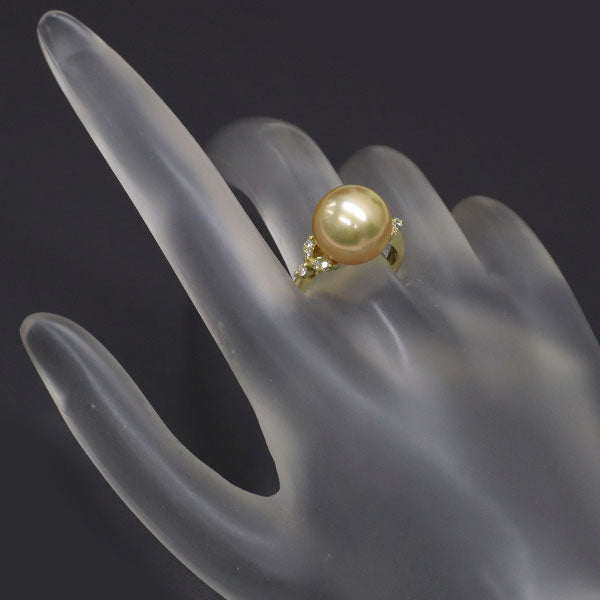 K18YG ゴールデン 真珠/パール ダイヤモンド リング 径約 11.5mm D0.13ct