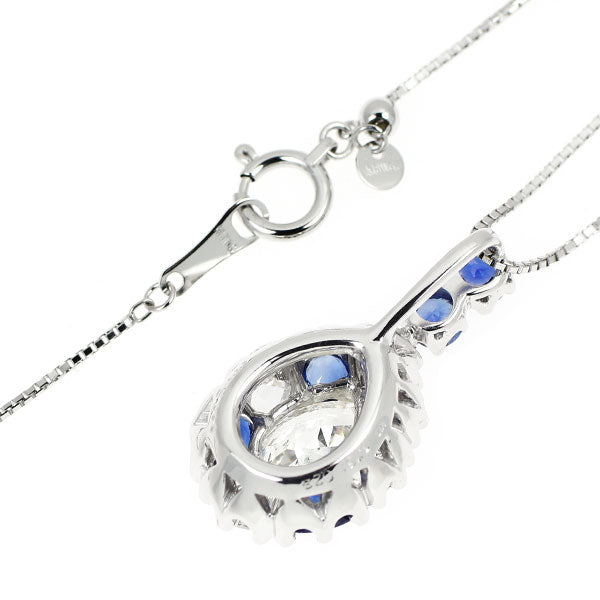 K18WG ペアシェイプ ダイヤモンド サファイア ペンダントネックレス 0.761ct K SI2 S1.30ct D0.48ct