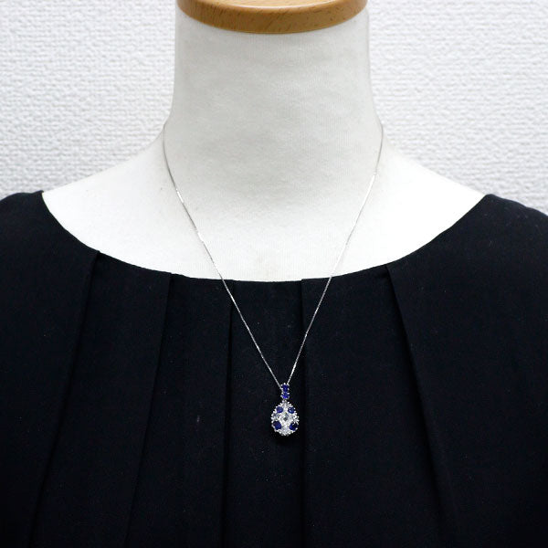 K18WG ペアシェイプ ダイヤモンド サファイア ペンダントネックレス 0.761ct K SI2 S1.30ct D0.48ct