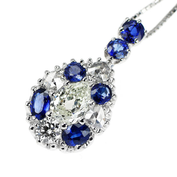 K18WG ペアシェイプ ダイヤモンド サファイア ペンダントネックレス 0.761ct K SI2 S1.30ct D0.48ct