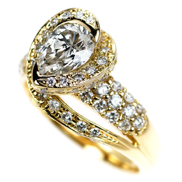 K18YG ペアシェイプ ダイヤモンド リング 1.002ct D0.96ct