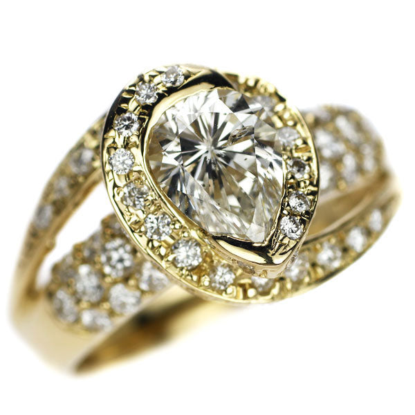 K18YG ペアシェイプ ダイヤモンド リング 1.002ct D0.96ct