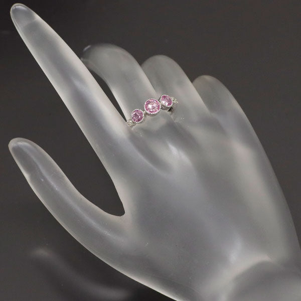 Pt950 ローズカット パパラチア サファイア ダイヤモンド クォーツ リング 0.82ct D0.09ct