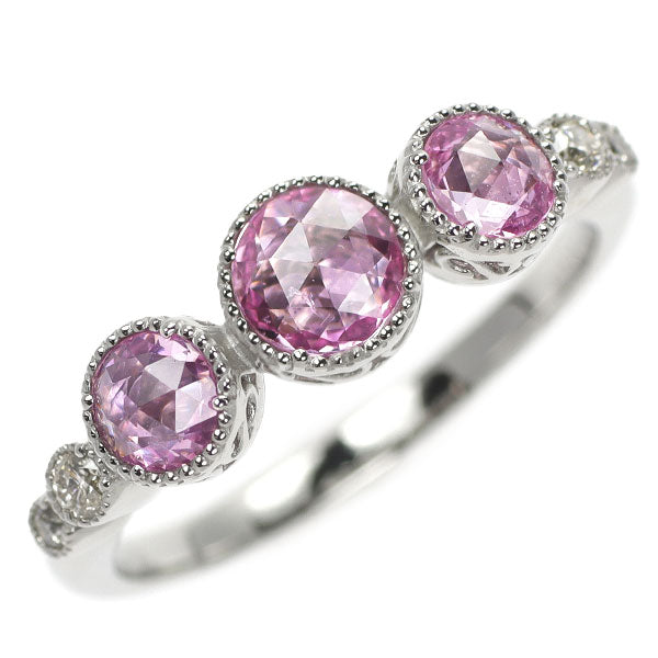 Pt950 ローズカット パパラチア サファイア ダイヤモンド クォーツ リング 0.82ct D0.09ct