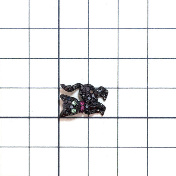 K18WG ブラックダイヤモンド グリーンガーネット ルビー ペンダントトップ 0.60ct G0.02ct R0.03ct 猫
