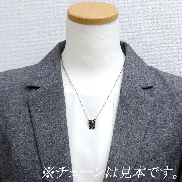 K18WG ブラックダイヤモンド グリーンガーネット ルビー ペンダントトップ 0.60ct G0.02ct R0.03ct 猫