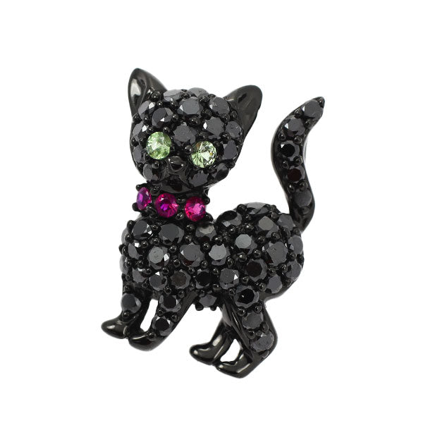 K18WG ブラックダイヤモンド グリーンガーネット ルビー ペンダントトップ 0.60ct G0.02ct R0.03ct 猫