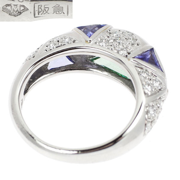 銀座ミワ/阪急 Pt900 グリーン トルマリン タンザナイト ダイヤモンド リング 0.69ct 0.76ct D0.38ct