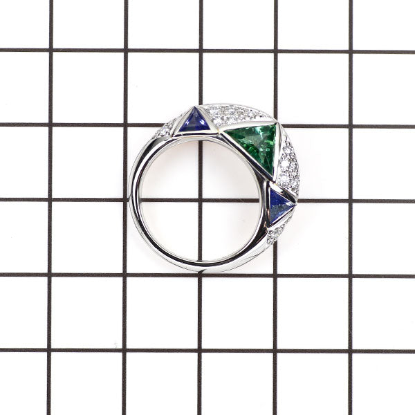 銀座ミワ/阪急 Pt900 グリーン トルマリン タンザナイト ダイヤモンド リング 0.69ct 0.76ct D0.38ct