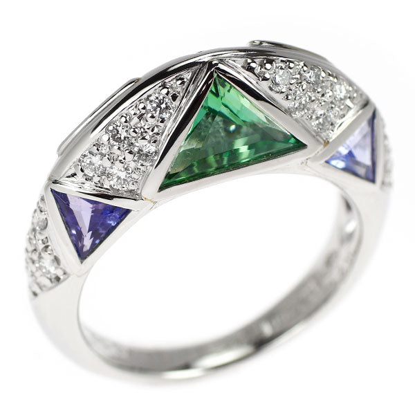 銀座ミワ/阪急 Pt900 グリーン トルマリン タンザナイト ダイヤモンド リング 0.69ct 0.76ct D0.38ct