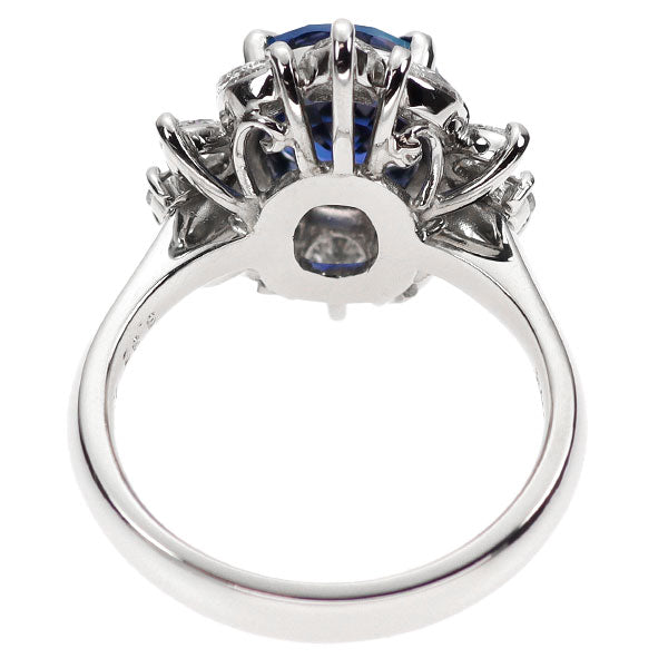 Pt900 ビルマ産 非加熱サファイア ダイヤモンド リング 3.32ct D1.33ct