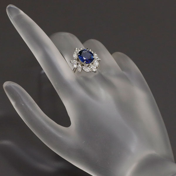 Pt900 ビルマ産 非加熱サファイア ダイヤモンド リング 3.32ct D1.33ct