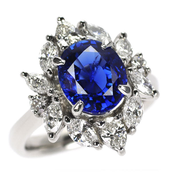 Pt900 ビルマ産 非加熱サファイア ダイヤモンド リング 3.32ct D1.33ct