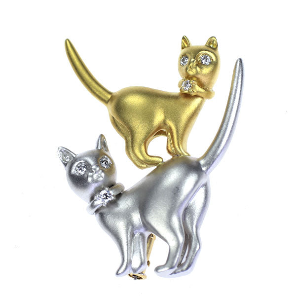 ローズヴィフ K18YG/WG ダイヤモンド ブローチ 0.10ct 猫