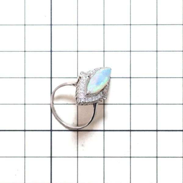Pt750 オパール ダイヤモンド リング 陽刻ヴィンテージ製品 千本透かし 昭和レトロ【ヒスコレ】