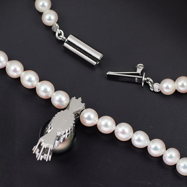 Pt900/ K14WG 黒蝶/アコヤベビーパール ダイヤモンド ペンダントネックレス 径約9.1mm 径約4.0-4.4mm D0.216ct