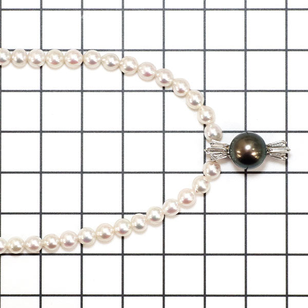 Pt900/ K14WG 黒蝶/アコヤベビーパール ダイヤモンド ペンダントネックレス 径約9.1mm 径約4.0-4.4mm D0.216ct