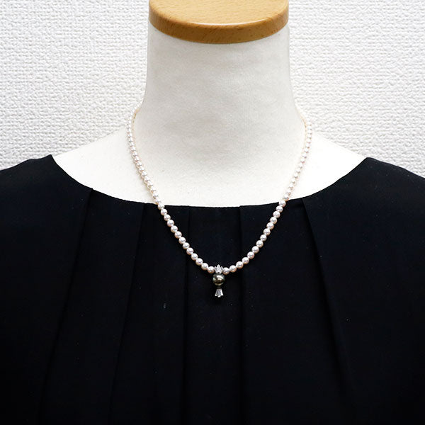 Pt900/ K14WG 黒蝶/アコヤベビーパール ダイヤモンド ペンダントネックレス 径約9.1mm 径約4.0-4.4mm D0.216ct
