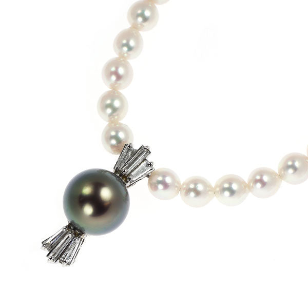 Pt900/ K14WG 黒蝶/アコヤベビーパール ダイヤモンド ペンダントネックレス 径約9.1mm 径約4.0-4.4mm D0.216ct