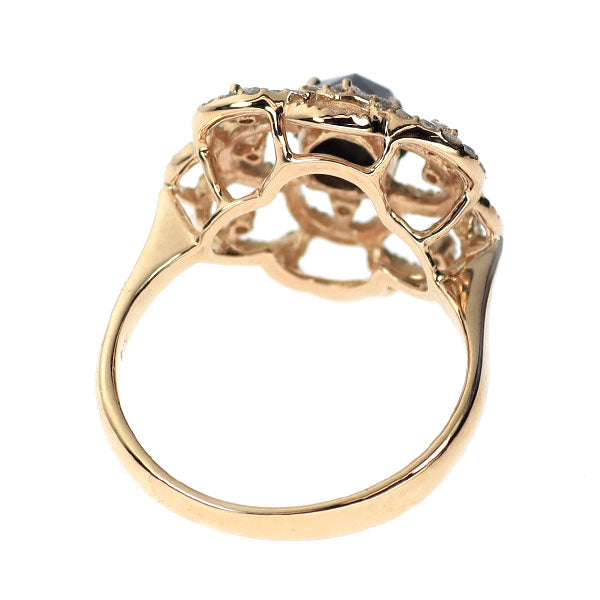 K18PG ブラックダイヤモンド リング 0.95ct D0.34ct フラワー
