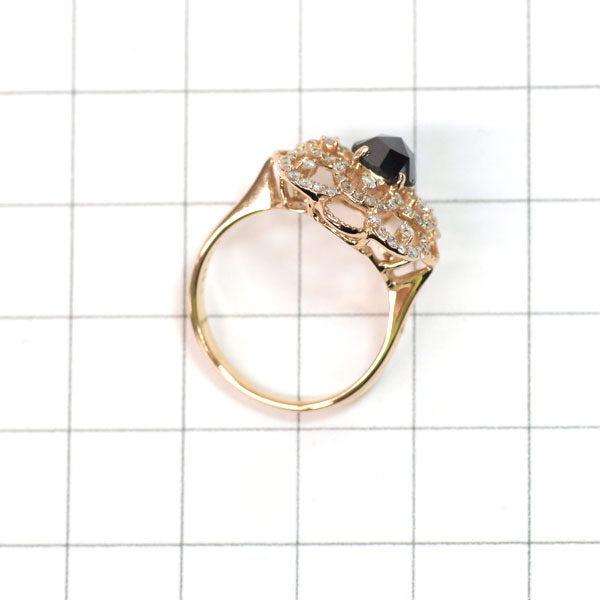 K18PG ブラックダイヤモンド リング 0.95ct D0.34ct フラワー